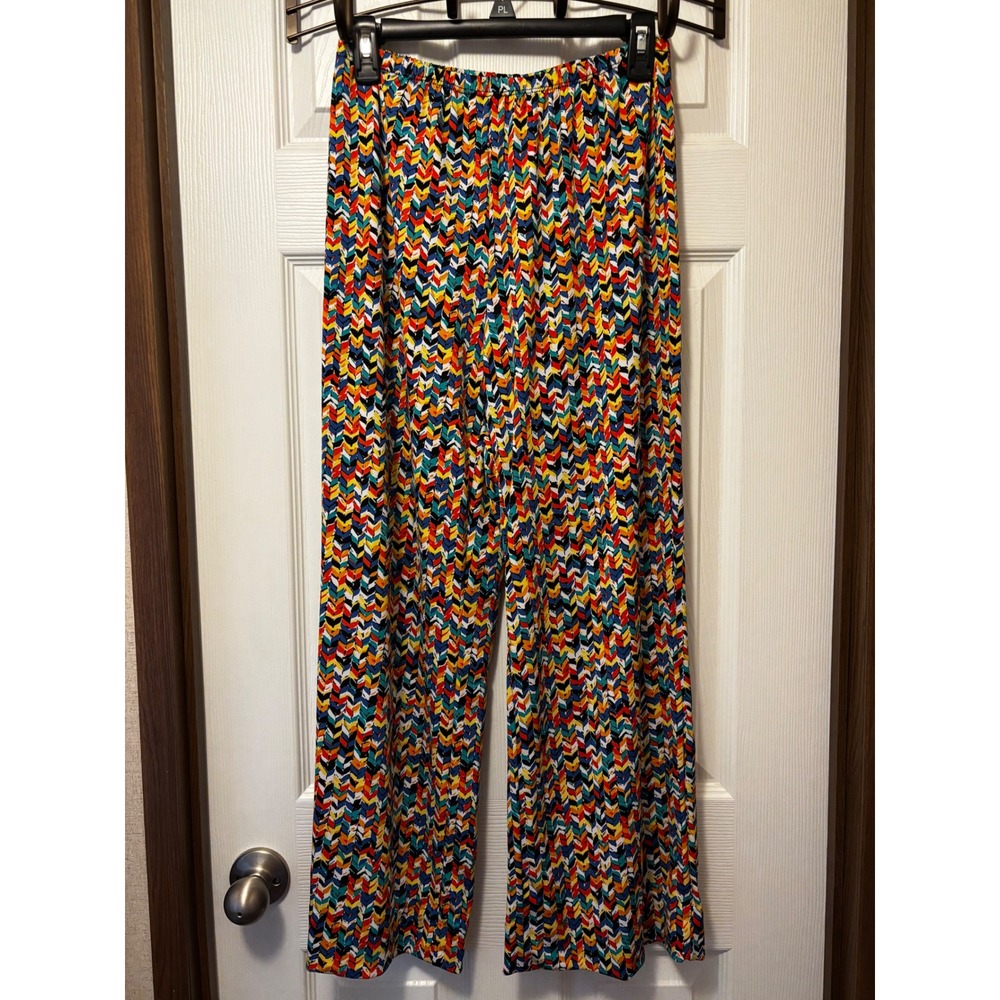 Sunny Leigh Womens Multi Color Chevron Geometric Wide Leg Elastic Waist Pants M